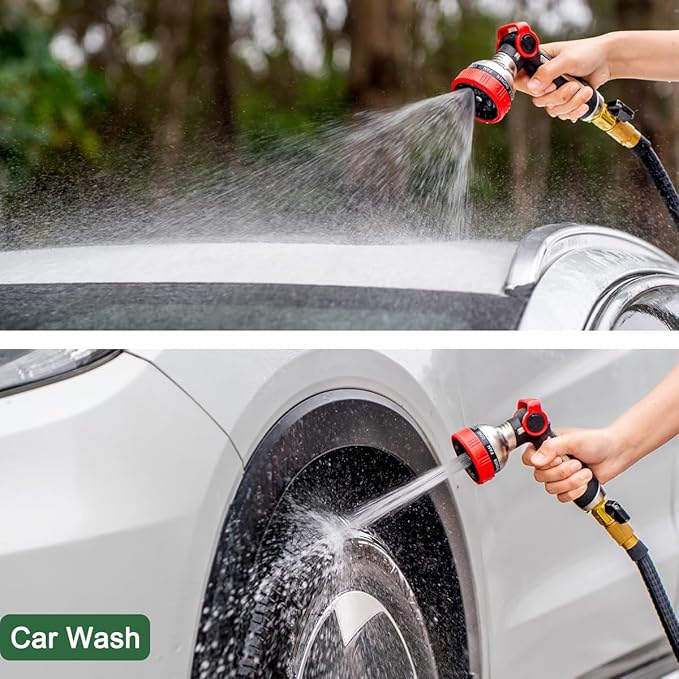 FANHAO Heavy Duty Garden Hose Nozzle, 100% Metal Water Hose Sprayer with 9 Spray Patterns, Thumb Control, On Off Valve, High Pressure Water Nozzle for Lawn/Garden Watering, Car & Pets Washing