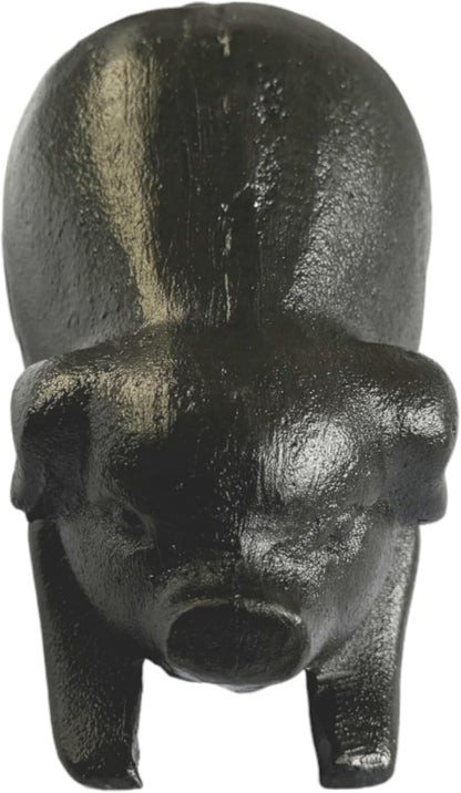 NACH Cast Iron Pig Statue - Rustic Garden Sculpture, Black Door Stop/Paperweight, Head Down Pig, JS-90-7152