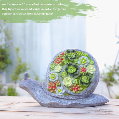 Solar Garden Statues Snails Figurine with Succulent and LED Lights - Garden Snails Statues Decorations for Yard, Outside, Patio, Balcony - Gardening Housewarming Birthday Gifts