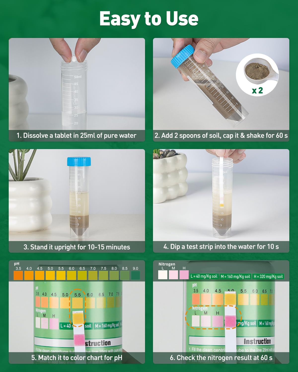 Pawfly 2 in 1 Soil Test Kit for pH & Nitrogen, 30 Strips Soil pH Test Kit, Soil pH Test Strips (3.5-9 Range), Soil Testing Kit for Lawn Garden Indoor & Outdoor