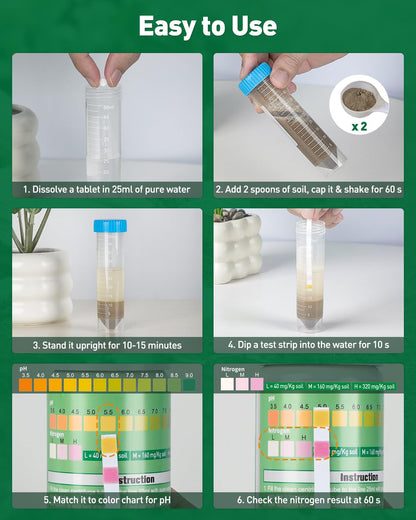 Pawfly 2 in 1 Soil Test Kit for pH & Nitrogen, 30 Strips Soil pH Test Kit, Soil pH Test Strips (3.5-9 Range), Soil Testing Kit for Lawn Garden Indoor & Outdoor