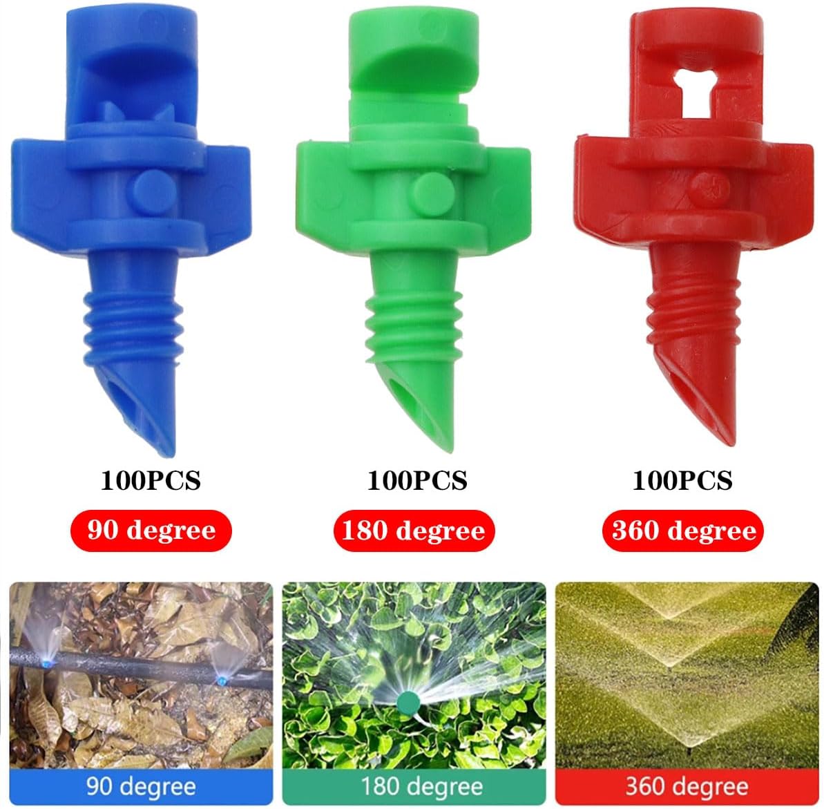 100PCS Drip Irrigation Emitters Micro Sprinkler Heads Micro Garden Lawn Water Spray Misting Nozzle Sprinkler Irrigation for Plant Irrigation Systems (Green 180°)