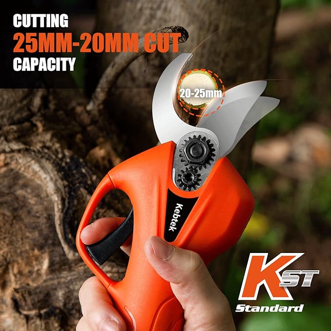 Pruning Shear Battery Powered, Kebtek Cordless Portable Electric Pruner with 2Pack 2Ah Rechargable Batteries -16.8V 25MM(0.98Inch) Cutting Diameter