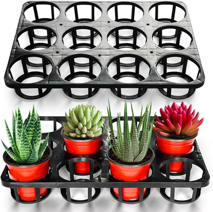 12 Cell Round Nursery Pots Tray, Plant Pot Shuttle Carry Holder and Trays for 4 inch Round Plastic Nursery Pots Flowerpot Carrier Transporting (16.75" 12.43", 2.1" Deep, 5-Pack)