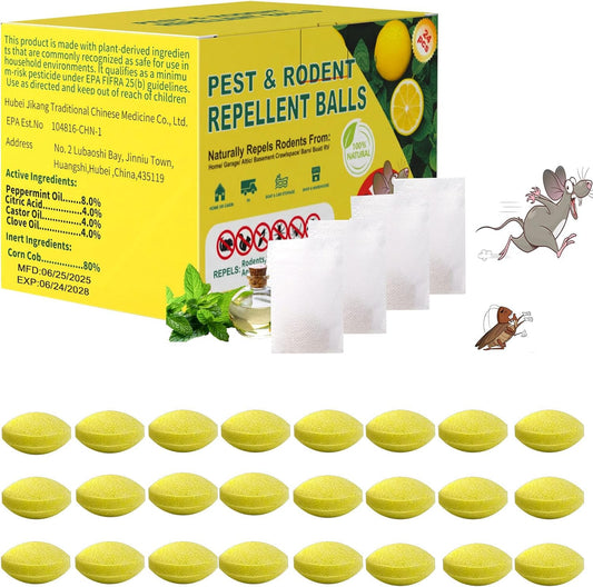 Mouse Rodent Repellent, Peppermint & Lemon Oil Mice Repellent Balls - 24 Pack Natural Rodent Deterrent for Indoor/Outdoor Use, Family & Pet Safe, Long-Lasting Insect Repellent for Home, Garden, Garage