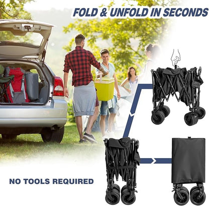 Chihee Garden Cart Collapsible Outdoor Utility Wagon Cart,Folding Beach Cart Oversized Capacity 254L,Heavy Duty Portable Wagon All Terrain Wheels Oversized Side Pocket 2 Drink Holders for Camping