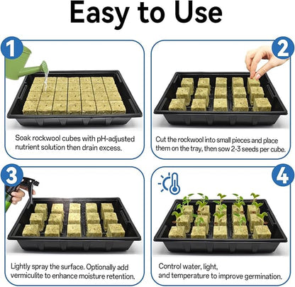 Halatool Seed Starter Kit - 28PCS 1.5 in Rockwool Cubes & 1Pack Reusable Seedling Starter Tray for Seed Starting, Indoor Gemination Kit for Cuttings Propagation Plant Clone