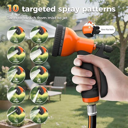 Retractable Garden Hose Reel 1/2 in x 65 ft, Auto-Rewind & Any Length Lock, 180° Swivel Heavy Duty Hose Reel Wall Mount for Outside, 10 Spray Patterns, UV-Resistant