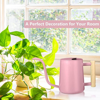 Watering Can Indoor Plants, 35oz Small Indoor Stainless Steel Metal Watering Can Modern Decorative Watering Pot with Long Spout for Indoor House Plant Bonsai Garden Flowers (Pink)