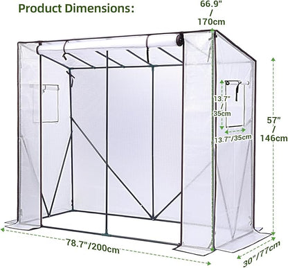 Ohuhu Tomato Greenhouse for Outdoors: Portable Lean to Green House Heavy Duty with Roll-Up Zippered Door, Tall Plastic Greenhouses for Outside Plants Growing Shed Tent for Backyard, 6.6x2.5x5.6 FT