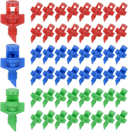 300-Pack Misting Nozzles, 90/180/360 Degree Irrigation Emitter Sprinklers for Garden/Plant/Lawn Water Irrigation System Barbed Refraction Atomizing Dripper [Blue/Green/Red]