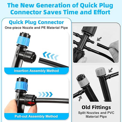 234FT Drip Irrigation System - Garden Watering System with Adjustable Three Spray Patterns with 1/2" Main Tube and 1/4" PE Distribution Tubing for Plants in Gardens, Raised Beds, Greenhouses, Lawns