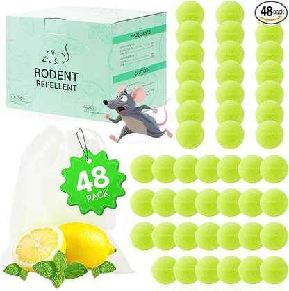 Pest Rodent Repellent, 48 Pack Peppermint Oil Repellent for Mouse, Roach, Rodent, Mice, Rats, Spider, Ant, Pest Control Indoor & Outdoor Use, Natural Mouse Deterrent Replace Traps Family & Pet Safe