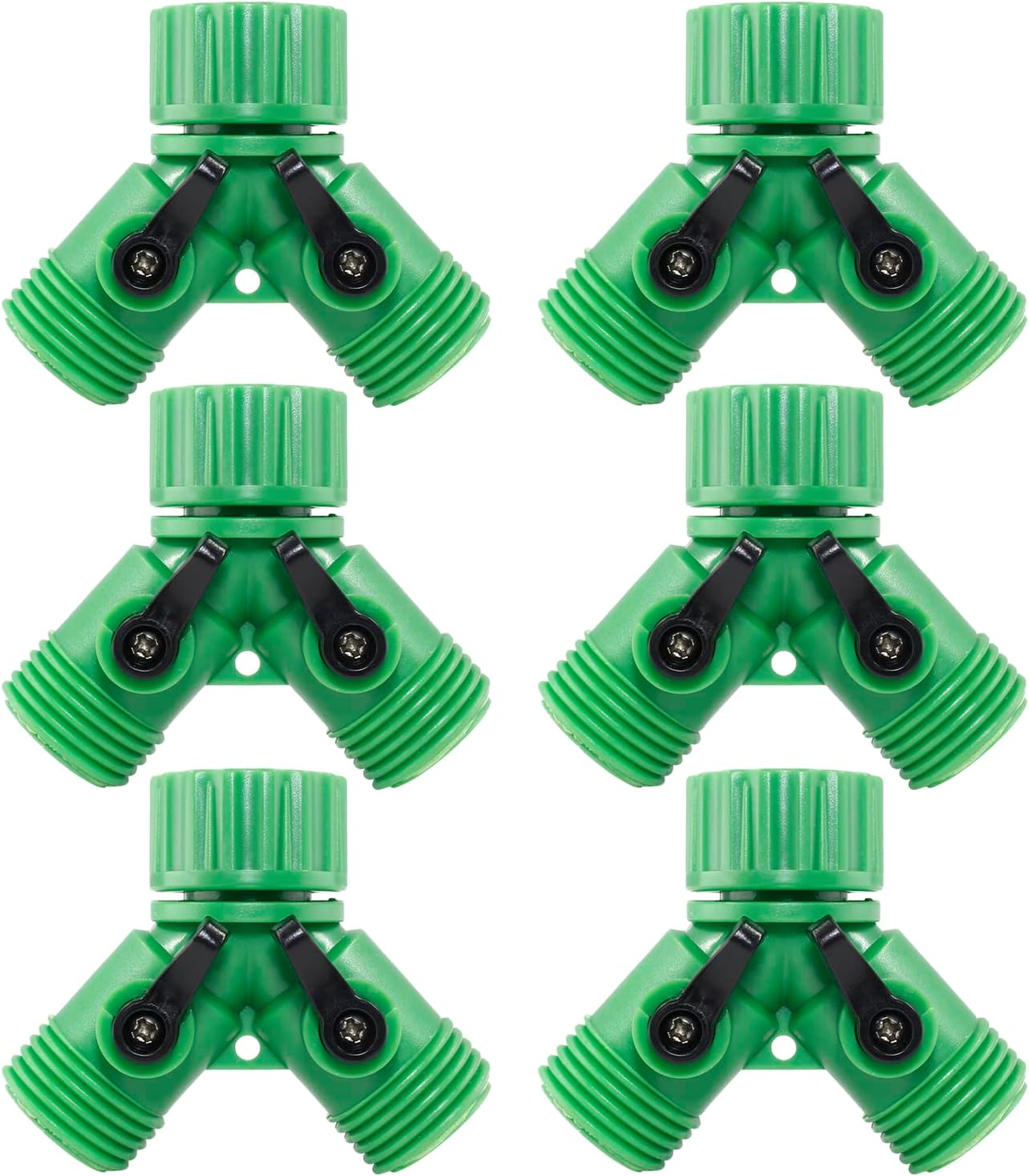 6 Pcs 2 Way Hose Adapter Y Valve Garden Hose Connector Non Rust Spigot Faucet Adapter, 3/4 Garden Hose Y Connectors Plastic Hose Splitter with Faucet Watering Shut Off Valves (Pale Green)