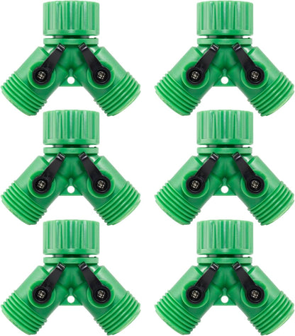 6 Pcs 2 Way Hose Adapter Y Valve Garden Hose Connector Non Rust Spigot Faucet Adapter, 3/4 Garden Hose Y Connectors Plastic Hose Splitter with Faucet Watering Shut Off Valves (Pale Green)