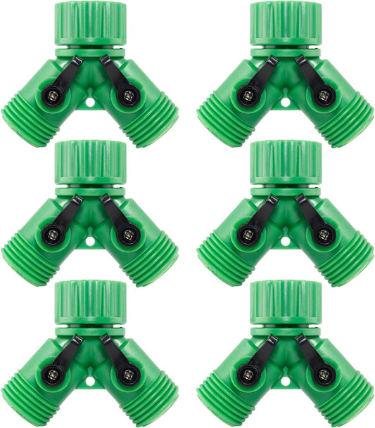 6 Pcs 2 Way Hose Adapter Y Valve Garden Hose Connector Non Rust Spigot Faucet Adapter, 3/4 Garden Hose Y Connectors Plastic Hose Splitter with Faucet Watering Shut Off Valves (Pale Green)