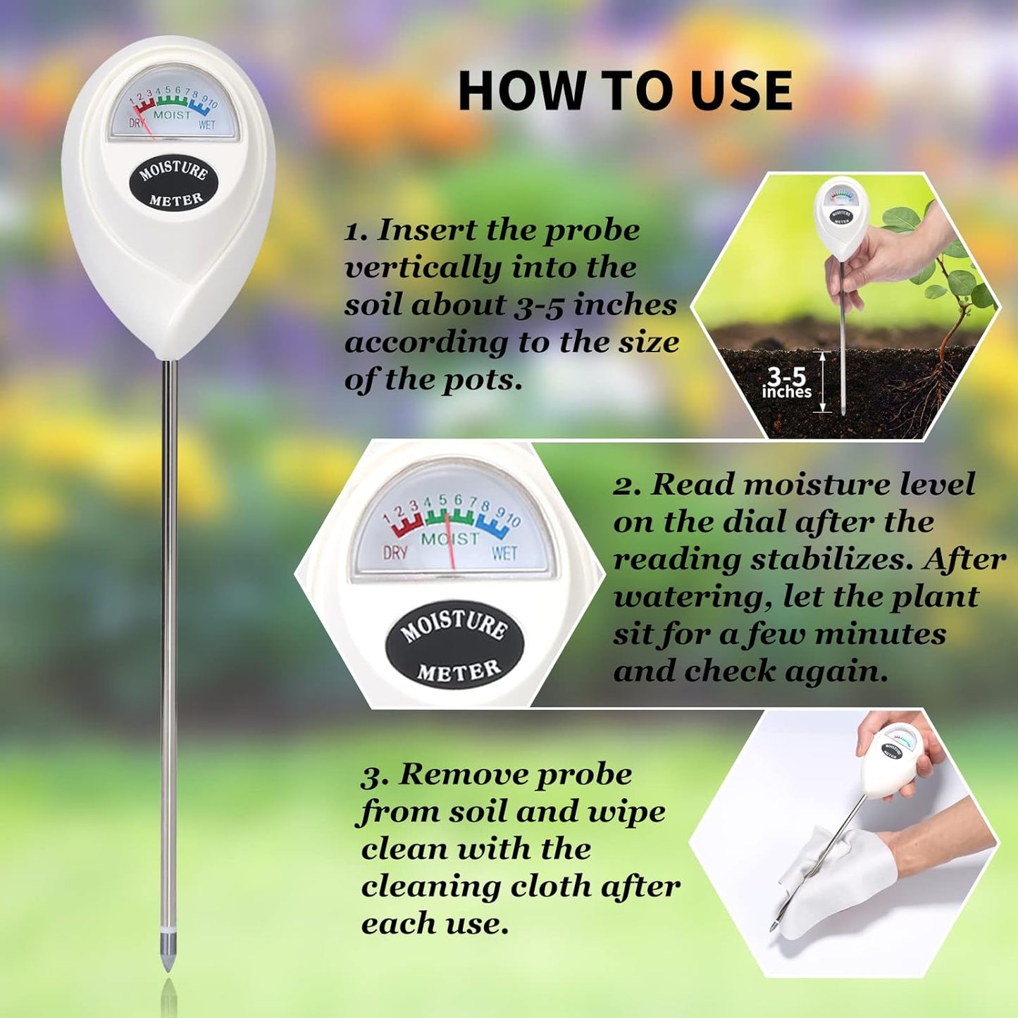 ONEDONE Moisture Meter, Soil Moisture Meter with Cleaning Cloth for House Plants, Gardening, Farming, Indoor and Outdoor Plants