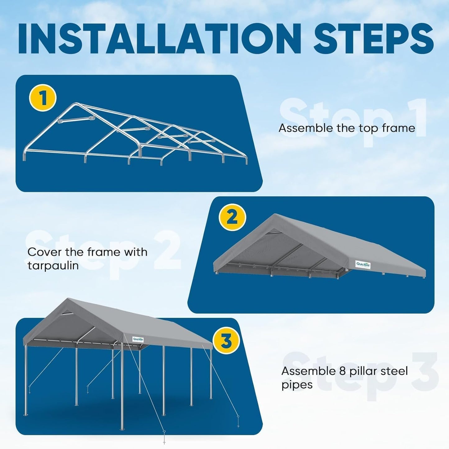 Quictent 10x20 ft Heavy Duty Carport Canopy Galvanized Car Tent Outdoor Garage Boat Shelter with Reinforced Structure, with Hanging Edge - Gray
