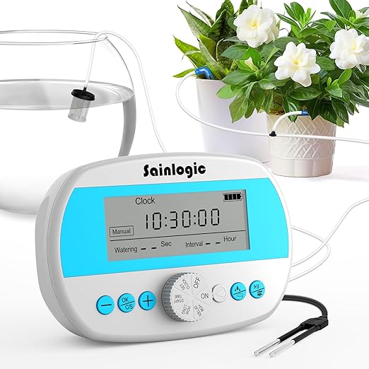 Sainlogic Automatic Plant Waterer for 15 Potted Plants, Smart Self Watering System with Humidity Monitor Display，Deep Root Irrigation, IP64 Programmable Timer for Vacation, Travel, Indoor Garden