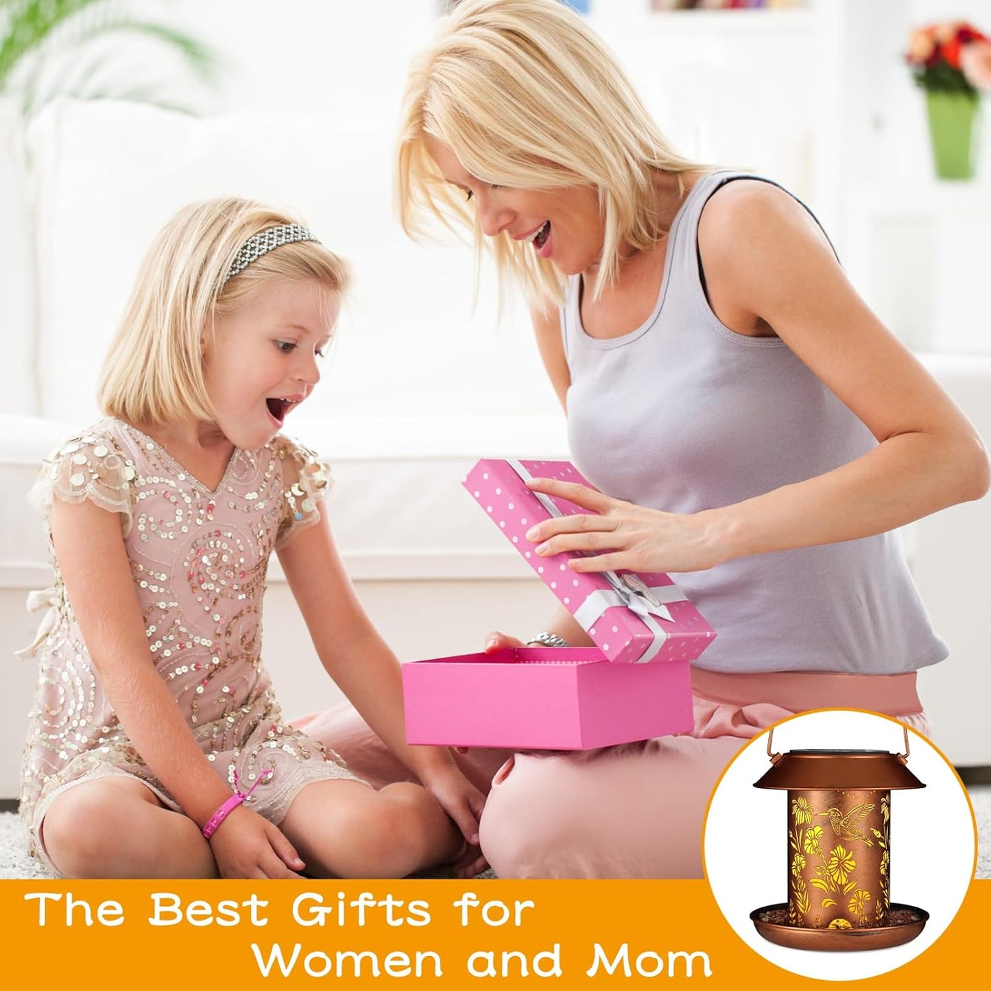 Solar Bird Feeder for Outdoors Hummingbird Solar Lanterns Metal Waterproof Outside Wild Bird Feeders Birthday Gifts for Women Mom Grandma Outdoor Hanging Garden Decor Lights for Yard, Patio