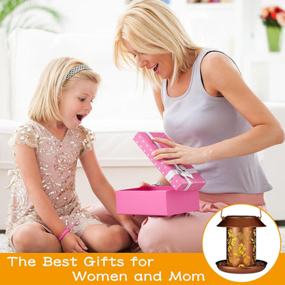 Solar Bird Feeder for Outdoors Hummingbird Solar Lanterns Metal Waterproof Outside Wild Bird Feeders Birthday Gifts for Women Mom Grandma Outdoor Hanging Garden Decor Lights for Yard, Patio