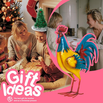 Natelf Rooster Garden Statues Outdoor Decor Metal Chicken Sculpture, Yard Art for Patio, Porch, Backyard-Rustic Farmhouse Decoration Unique Gifts for Mom, Grandma, Garden Lovers