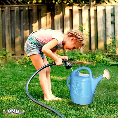 PMU 2 Gallon Watering Can - Garden Watering Can for Indoor & Outdoor Plants - Plastic Water Can with Detachable Sprinkler Head - Large Water Pot, Made in USA - Blue Pkg/3