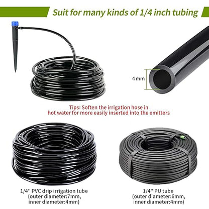 1/4 inch Drip Irrigation Emitters,100 Pcs Drip Emitters for 1/4" Irrigation Tubing Adjustable Water Flow Irrigation Drippers Drip Heads Drip Nozzles for Plants Garden Watering Raised Bed Potted Flower