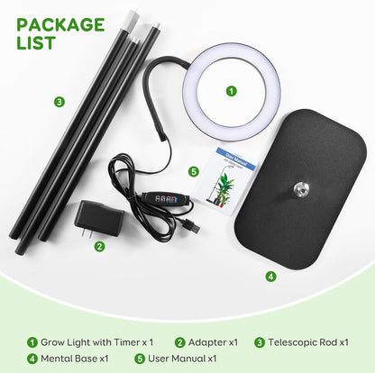 One Head Grow Lights for Indoor Plant Full Spectrum, Plant Lights for Indoor Growing with 3/9/12 Timer, 5 Dimmable Levels, Height Adjustable 16.5''-68", Strong Base for Large Plants