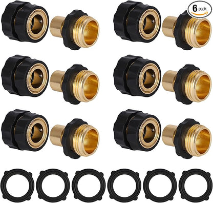 Dalmbox Garden Hose Quick Connector, 3/4" Male and Female Quick Release Garden Hose Connect Fittings With 6 Rubber Washers, 6 sets