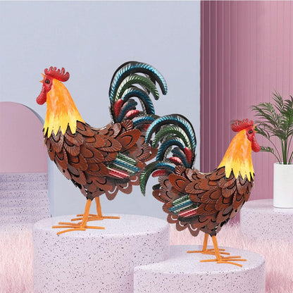 Metal Rooster Decor， Chicken Animal Yard Art Lawn Ornament Figurines Artwork for Outdoor, Patio,Backyard and Home Kitchen Decoration (Brown)