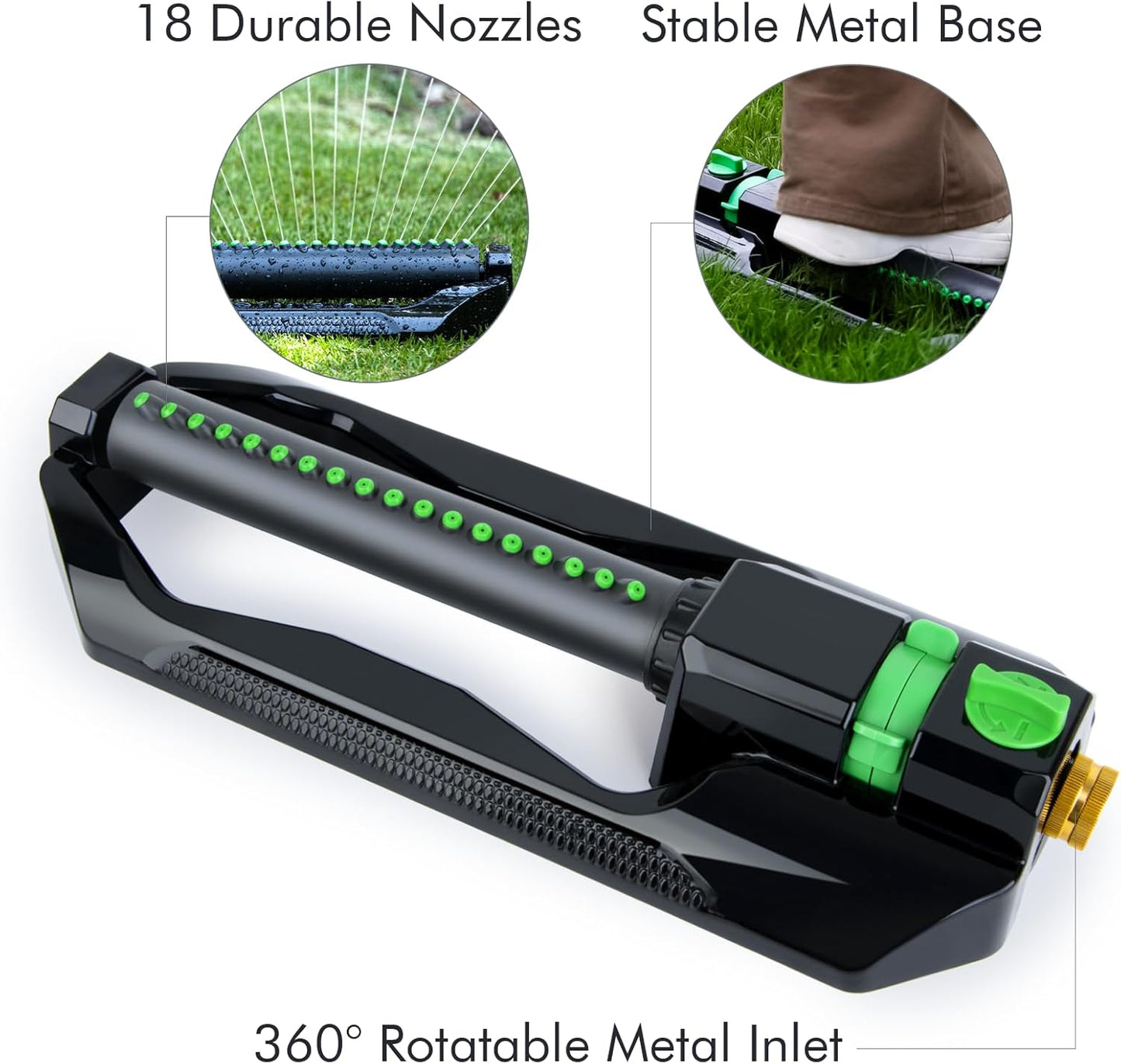 [2 Pack] RESTMO Heavy Duty Oscillating Sprinkler with Metal Base – Adjustable Flow Control Lawn Watering System, Covers Up to 3,600 Sq. Ft. for Garden, Yard