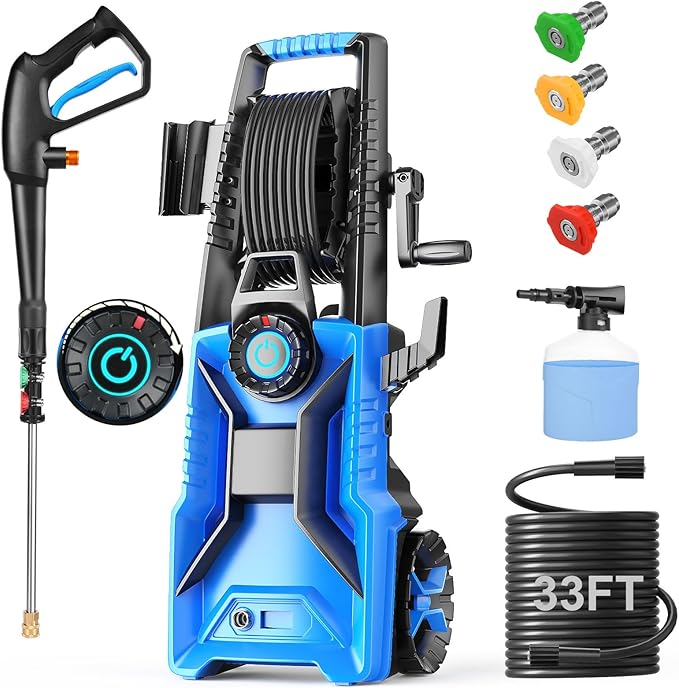 5000PSI Pressure Cleaner 4.0 GPM Adjustable Pressure,4.0 GPM Power Cleaner with Foam Cannon,4 Nozzles,33FT Hose and 500ml Soap Bottle for Home/Cars/Driveways/Patios/Fences(Blue)