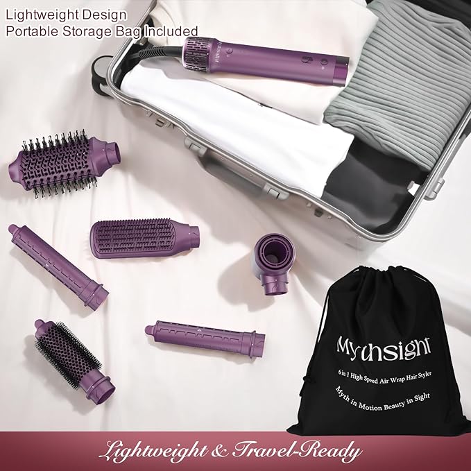 StyleVibe 6-in-1 Air Styler, Hair Dryer & Blow Dryer Brush with Auto Wrap Curl L/R, Fast Drying, Smooth Blowouts, Root-Lift Volume, No Heat Damage Frizz-Free Thermal Brush with Travel Bag