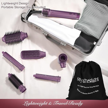 StyleVibe 6-in-1 Air Styler, Hair Dryer & Blow Dryer Brush with Auto Wrap Curl L/R, Fast Drying, Smooth Blowouts, Root-Lift Volume, No Heat Damage Frizz-Free Thermal Brush with Travel Bag