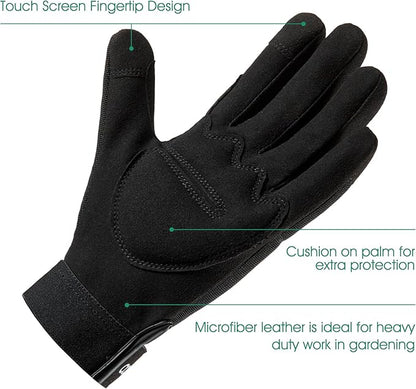 COOLJOB Thorn Proof Garden Gloves with Touchscreen Fingers for Men, Rose Pruning Work Gloves with Palm Cushion for Gardener, Farmer and Landscaper (Black 1 Pair Small)