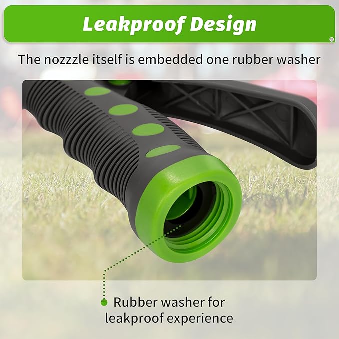 AUTOMAN-Garden-Hose-Nozzle,ABS Water Spray Nozzle with Heavy Duty 7 Adjustable Watering Patterns,Slip Resistant for Watering Plants,Lawn& Garden,Washing Cars,Cleaning,Showering Pets - Green