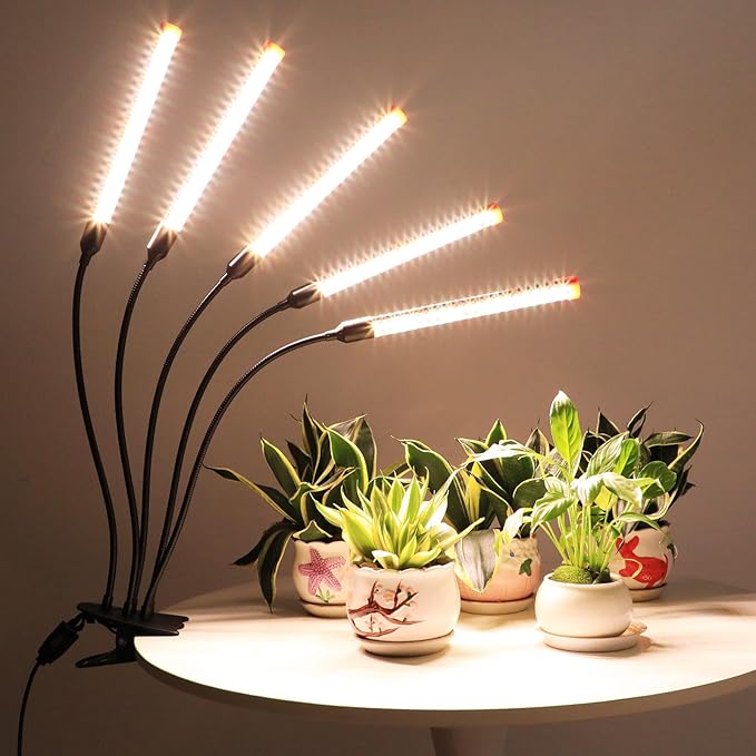 GameChanger! 45W, NOT 15W, 5Head Strong Clip Grow Lights for Indoor Plants with Timer, Best Gift for Plants Lover, LED Plant Growing Lamp for Houseplants, Bonsai, Seed Starting, Seedlings, VEG, Flower