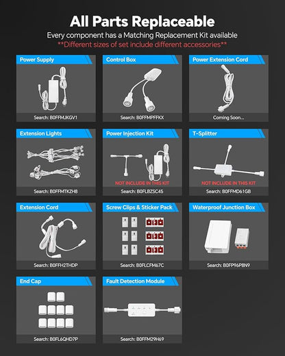 ASAHOM Permanent Outdoor Light Pro S108C, 150FT with 108 RGBCW 70lm LED, WLED Integration, AI Lighting, 30000 Lighting Effect Combination, IP67 Waterproof for Halloween Christmas Daily Decor, White