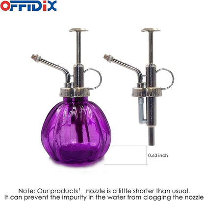 OFFIDIX Glass Watering Spray Bottle, 6.3" Tall Vintage Style Plant Mister with Bronze Plastic Top Pump One Hand Watering Can Glass Spary Bottle (Dark Purple)