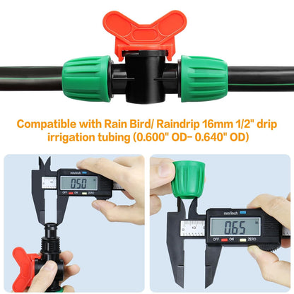 10 Pack Drip Irrigation Valve for 1/2 Inch Drip Tubing (1/2" ID x 0.65" OD)：1/2'' In-line Locked Barbed Ball Valve Drip Line Shut Off Valve Parts In Irrigation System for Garden