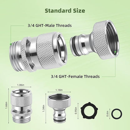 Hibbent Garden Hose Quick Connector, Solid Brass 3/4 Inch GHT Thread Faucet Hose Quick Connect Fitting, Female and Male Adapter
