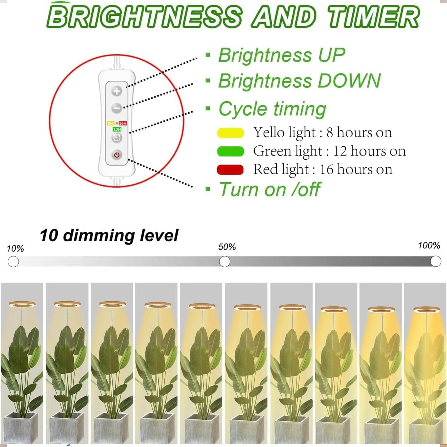 Plant Grow Light,yadoker LED Growing Light Full Spectrum for Indoor Plants, Paired with a Soil Tester,Height Adjustable, Automatic Timer, 5V Low Safe Voltage,Idea for Large Plant Light