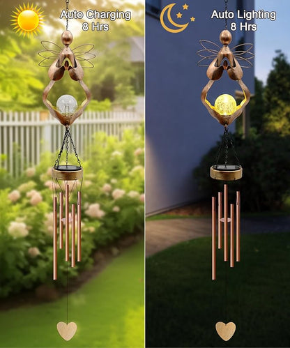 Wind Chimes Outdoor Indoor Decor: Birthday Gifts for Mom Grandma - Outside Lights for Garden Yard Patio Porch (Angel)