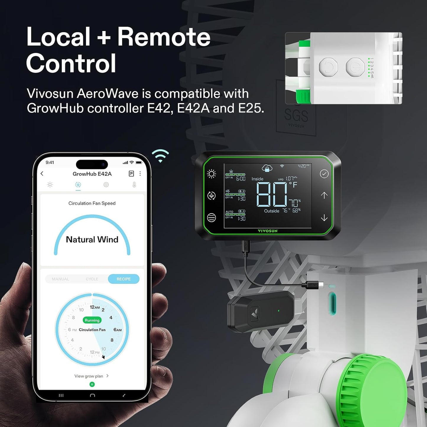 VIVOSUN AeroWave E9 Grow Tent Fan 9", EC Motor, WiFi-Controllable, US Patented Auto Oscillating Clip fan, IP54 Weatherproof, Strong Airflow & Quiet for Hydroponic Ventilation Circulation, White