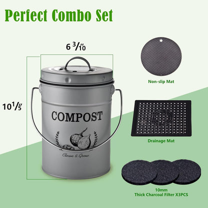 AOSION Countertop Compost Bin Kitchen,Odorless Indoor Compost Bin with Lid and Compost Bags,Compost Bucket Composter Container for Food Waste,Grey