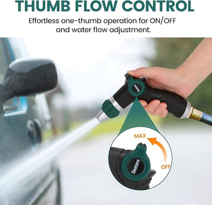 High Pressure Garden Hose Nozzle Sprayer, Heavy-Duty Metal Water Hose Nozzle with Thumb Control & Adjustable Jet for Car Washing, Patio Cleaning, Lawn & Plant Watering
