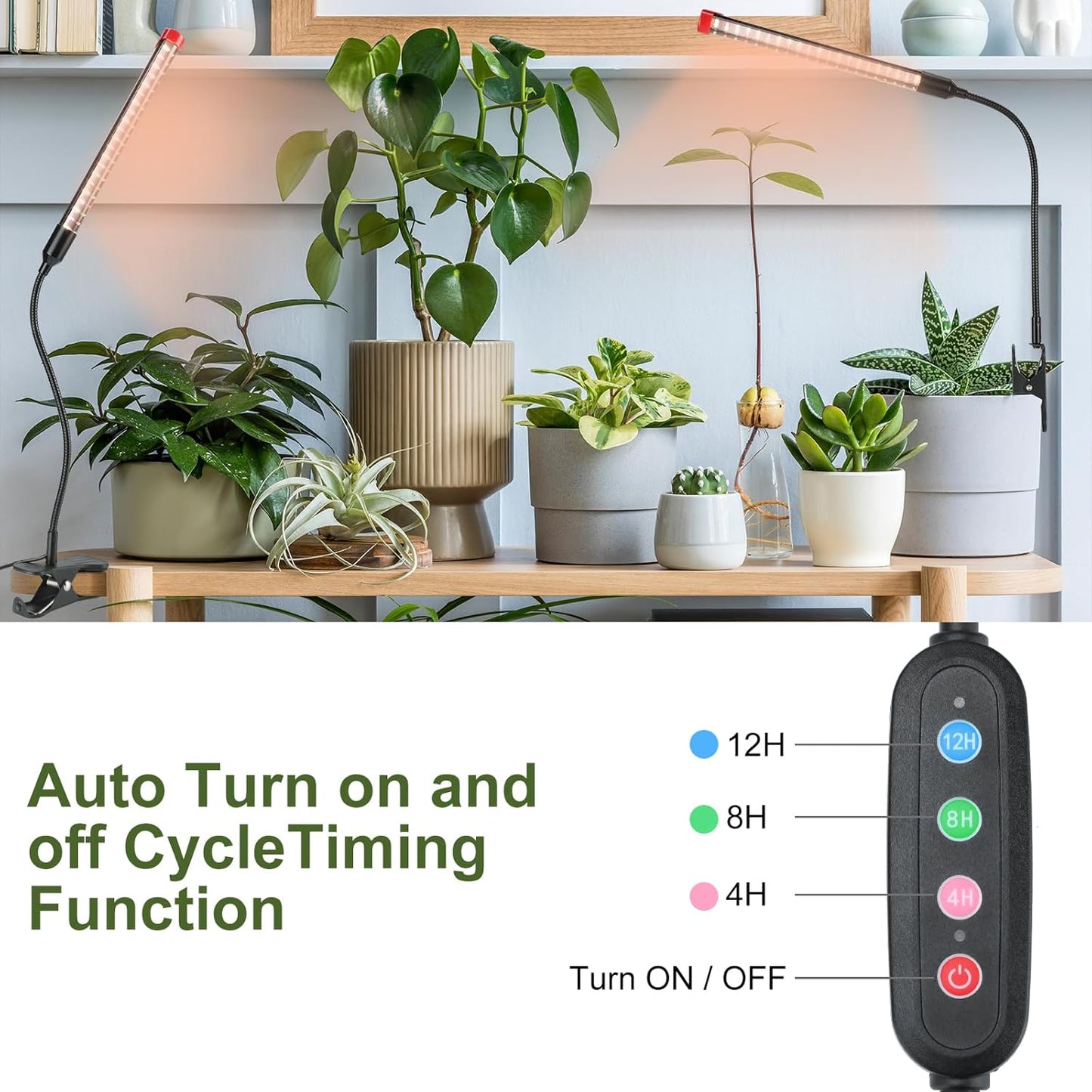 3-Pack Clip Grow Lights for Indoor Plants with Timer 4,8,12 Hr, 9W Power Home Plug, FECiDA 2025 Brightest Mini LED Grow Light for Bonsai, Pot Plants, Small Full Spectrum Plant Growing Lamps