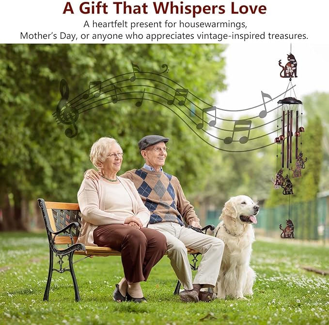 Cat Wind Chimes for Outside, Metal Windchimes Outdoors Clearance with 4 Aluminum Tubes, Garden Patio Yard Home Decor, Cat Gifts for Pet Lovers Women Men Mom Grandma, Unique Festival Birthday Gift