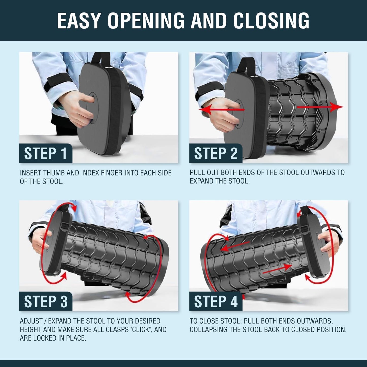 NUMANU 2025 Upgraded Collapsible Stool & 3IN1 Cushioned Carry Bag, 2.5"-18" Height Adjustable Max 620lbs, Portable Retractable Telescoping Seat, Foldable Camping Stool or Footrest for Adults (Square)
